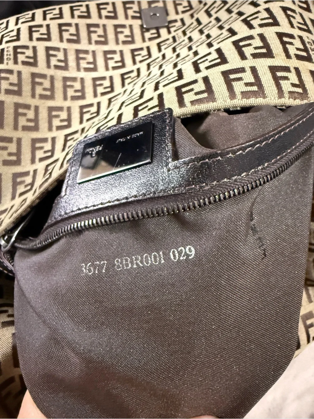 Vintage Fendi Brown Zucca Canvas Mama Baguette Shoulder Bag